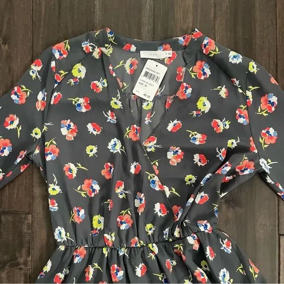 Lush Charcoal Floral Faux Wrap Dress M NWT - Picture 4 of 6